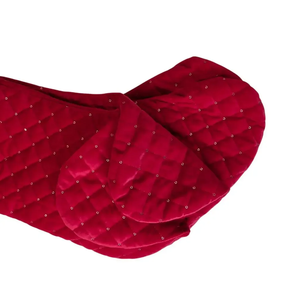 NWT Tahari Set of 4 22in Red Velvet Quilted Christmas Stockings Sequins